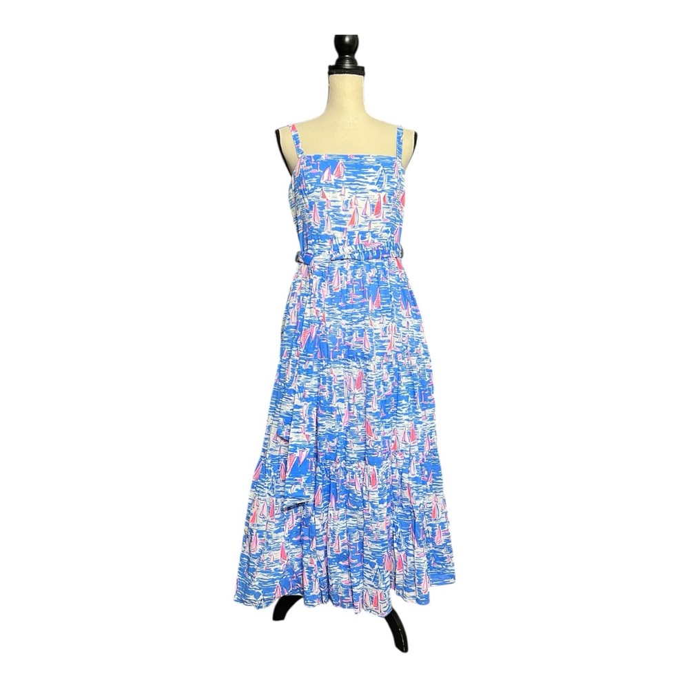Lilly Pulitzer Sail Boat Vibrant Blue and Pink Maxi Dress Size 10 - Picture 12 of 13